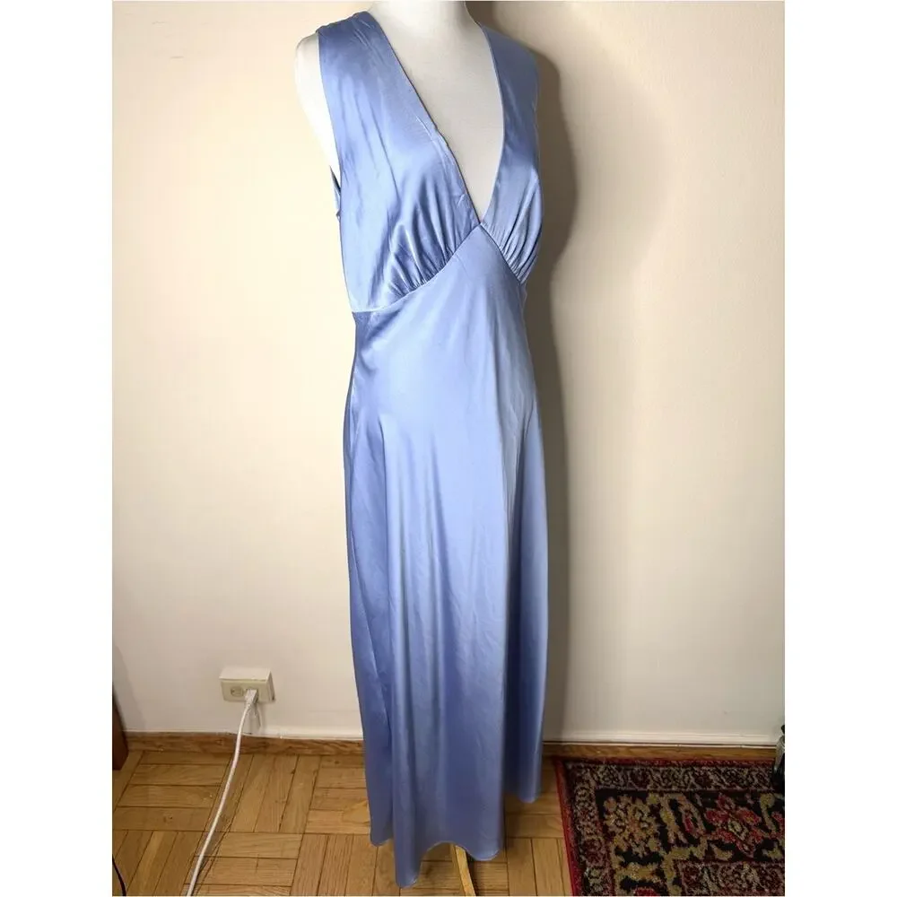 Abercrombie Pale Blue Satin Cowl Back Maxi Dress